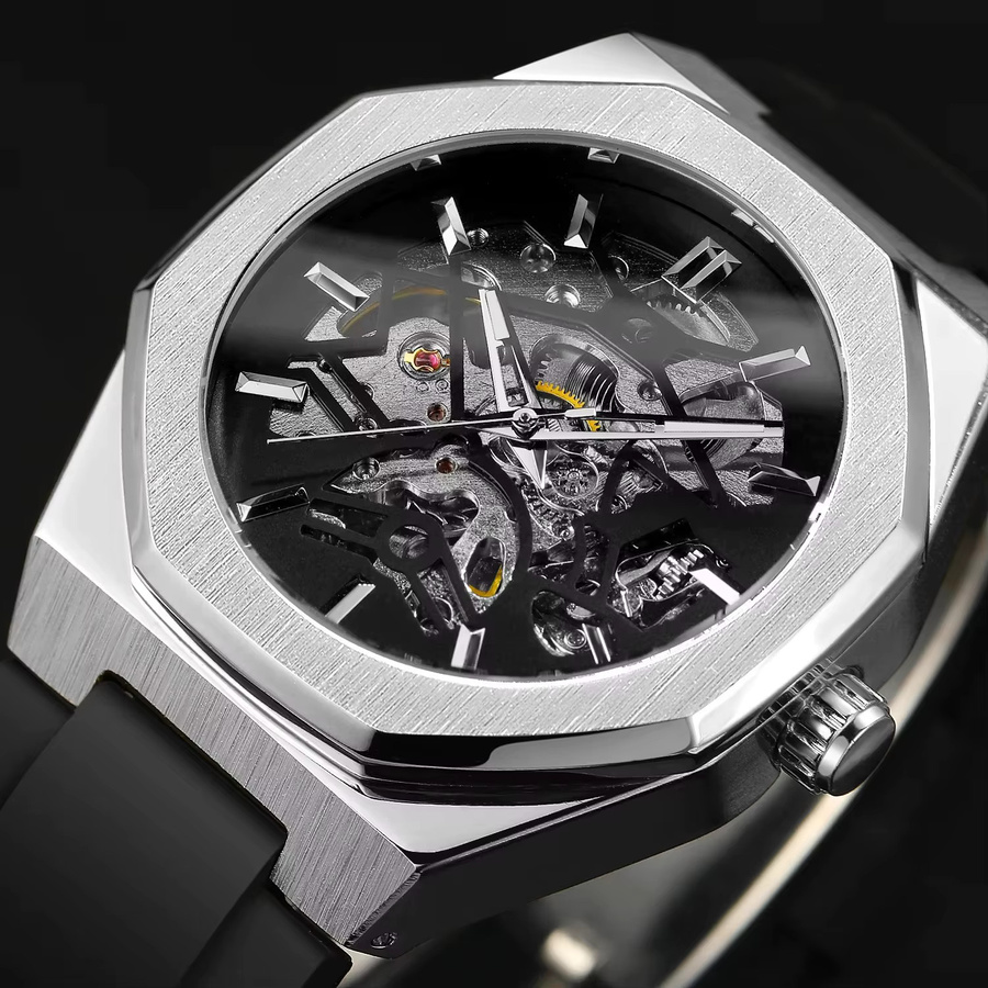 FORSINING Armbanduhr Automatik, Edelstahl, Silikon, Schwarz, Herren - Bild 2