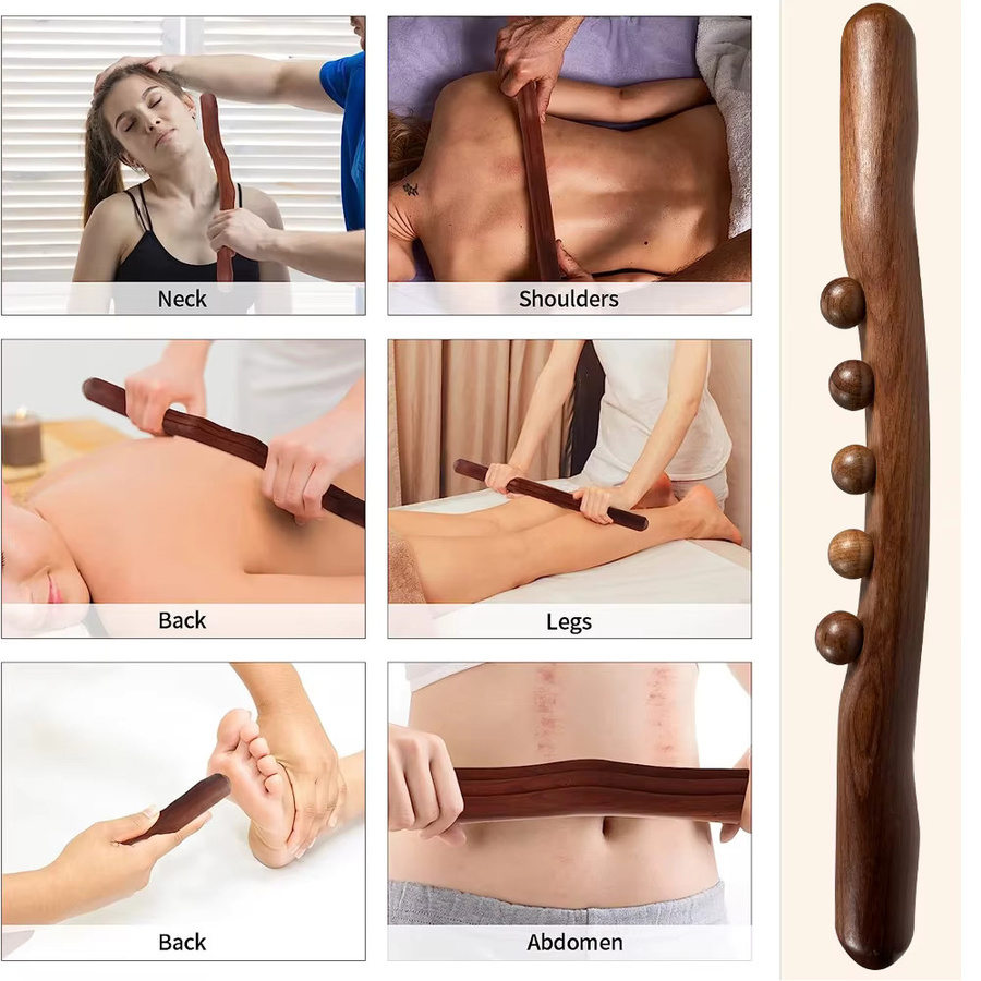 BOTQTOW Guasha-Holzstab-Massagegerät, 5-Perlen-Massageroller, Unisex - Bild 6