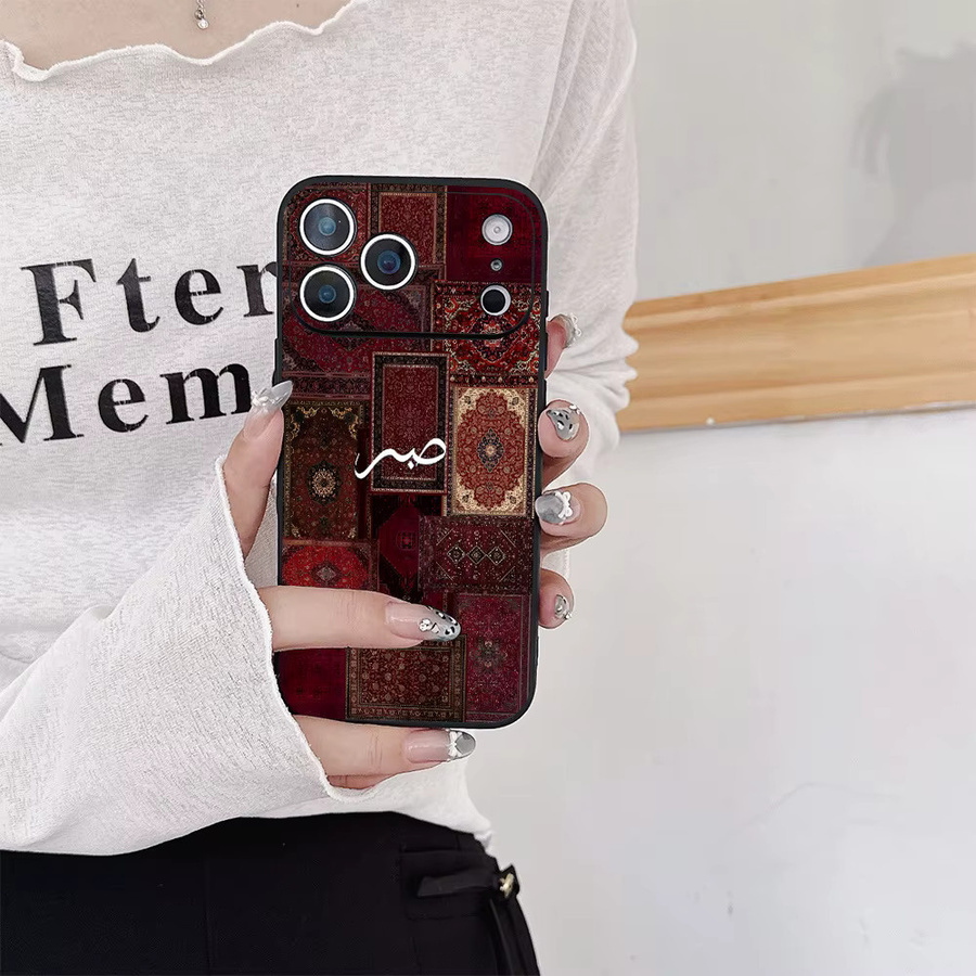 Rote Handyhülle mit islamischem Teppich-Collagenmuster für iPhone 17 16 15 14 13 12 11 Pro Max Plus, sturzsicher und stoßfest - Bild 2