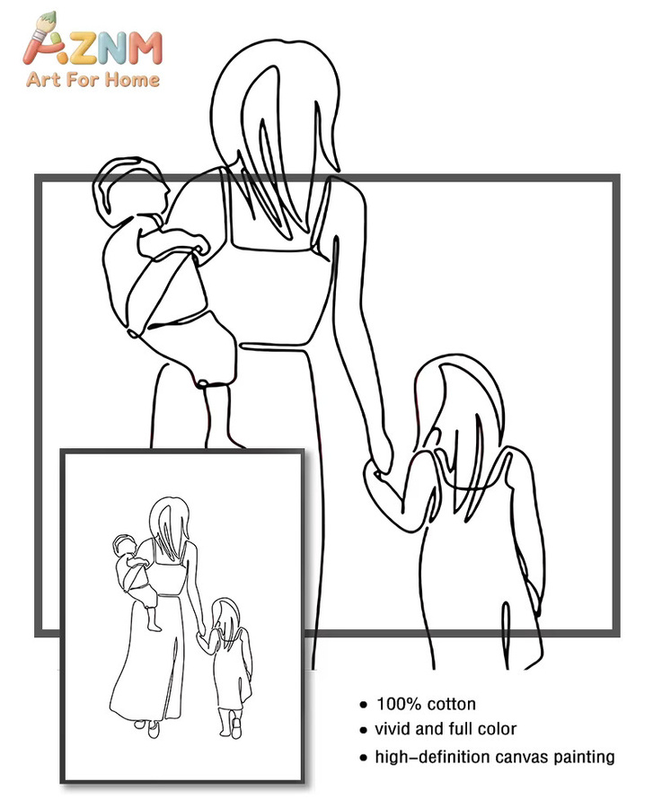 AZNM Minimalistisches Leinwandposter mit abstraktem Mutter-Kind-Motiv als Wandkunst für Kinderzimmer und Wohnzimmer - Bild 2