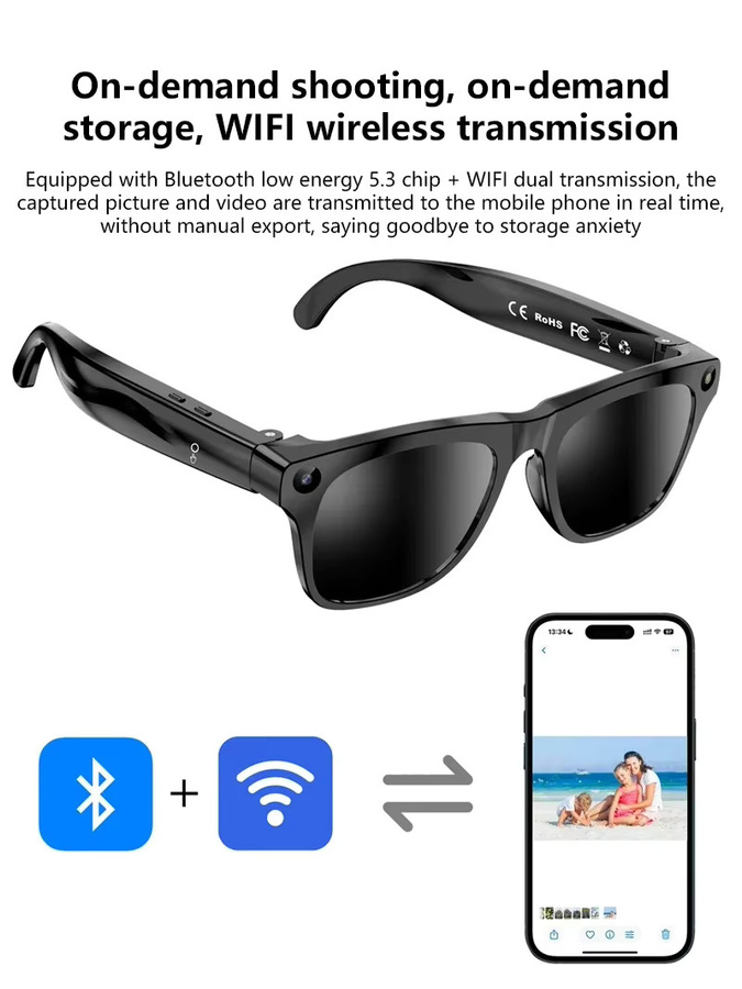 Lenovo Smarte KI-Brille mit 8K HD Kamera, Bluetooth für Sprachanrufe und Übersetzung, Schwarz oder Blau - Bild 4