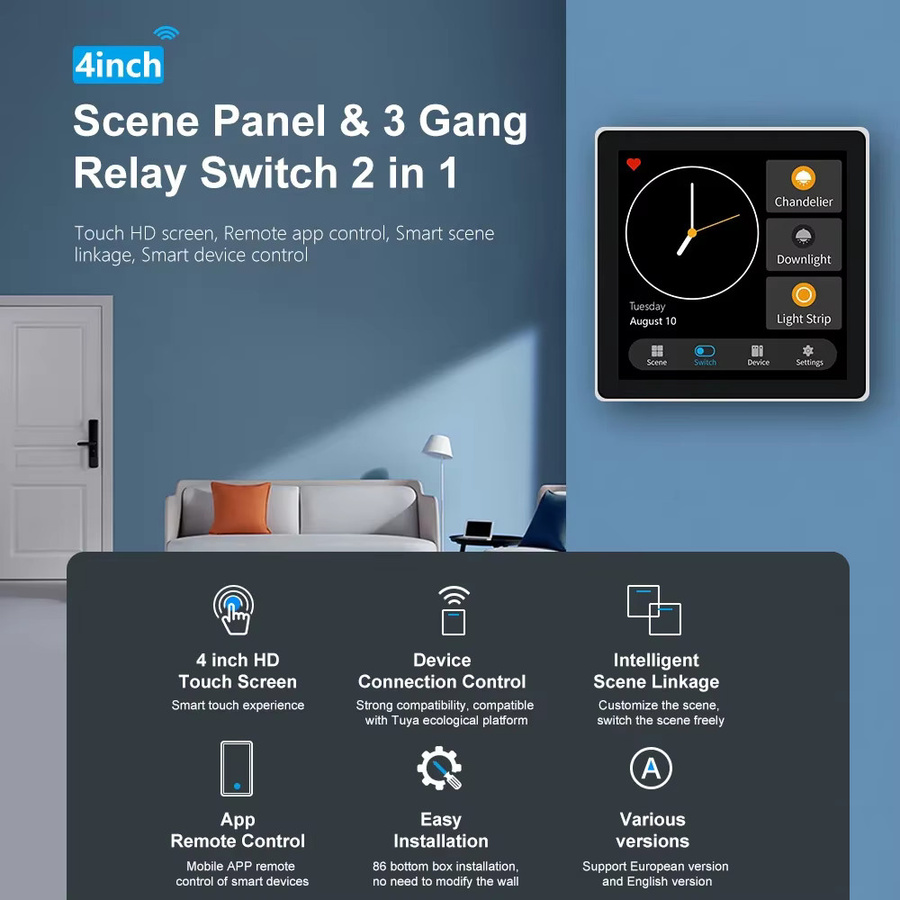 Tuya Zigbee 2-in-1 Smart Panel: 4-Zoll-LCD-Touchscreen Szenensteuerung und 3-Gang-Relaisschalter in Schwarz, kompatibel mit Alexa und Google Home - Bild 2