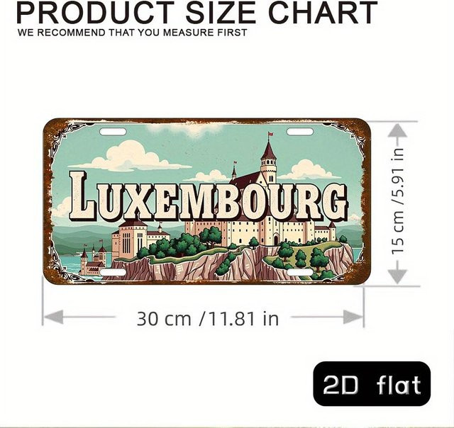 Aluminium Metallschild Luxemburg Vintage Kennzeichen Stil Wanddeko Retro Blechposter, Farbe: Beige, B x H: 30 x 15 cm - Bild 1