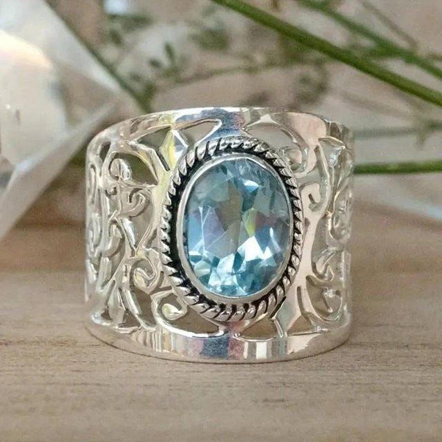 YIRAN Ring, kupferfarben, oval, meerblaue Steine, Damen - Bild 1