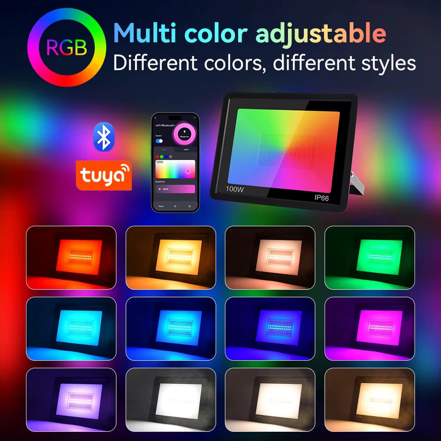 Arbrac 100W Tuya RGB LED Flutlicht Smart App Steuerung, dimmbarer wasserdichter Außen-Scheinwerker in Schwarz für Garten, Bühne und Party - Bild 4