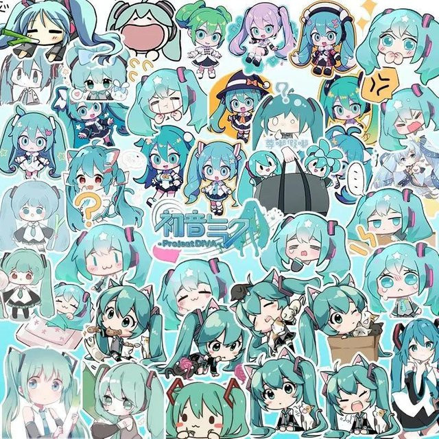 100 Stück Kawaii Hatsune Miku Aufkleber, wasserfeste Cartoon-Sticker in Multicolour für Journaling, Handyhüllen und Laptops - Bild 1