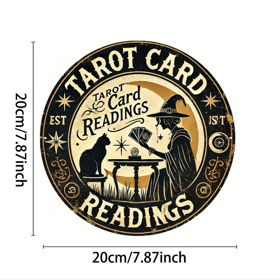 HELLOYOUNG Katzen-Tarot-Kartenleseschild aus Metall in Vintage-Optik, rund, Mehrfarbig, Durchmesser: 20 cm - Bild 3