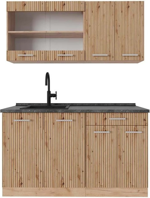 Vicco R-Line Singleküche Artisan-Eiche/Goldkraft Eiche in Anthrazit, Breite: 140 cm - Bild 1