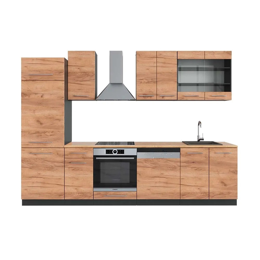 Vicco Fame-Line Küchenzeile Goldkraft Eiche und Anthrazit, moderne Einbauküche mit Soft-Close-Türen, Breite: 300 cm, Höhe: 82 cm, Tiefe: 60 cm - Bild 2