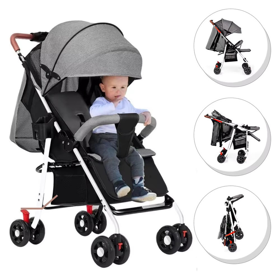 Kompakter Baby Kinderwagen Buggy in Schwarz-Grau mit verstellbarer Liegeposition und leichtem Stahlrohr-Gestell für Neugeborene bis 25 kg - Bild 6