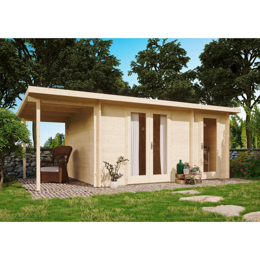 Fjordholz Gartenhaus Modell Carin 44 C +SD mit Ganzglas-Tür aus imprägnierter Kiefer in Braun - Bild 2