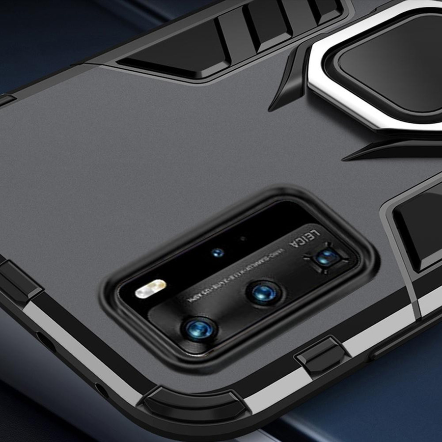 Huawei P40 Pro Plus Armor Handyhülle mit Metallring in Schwarz - Bild 2