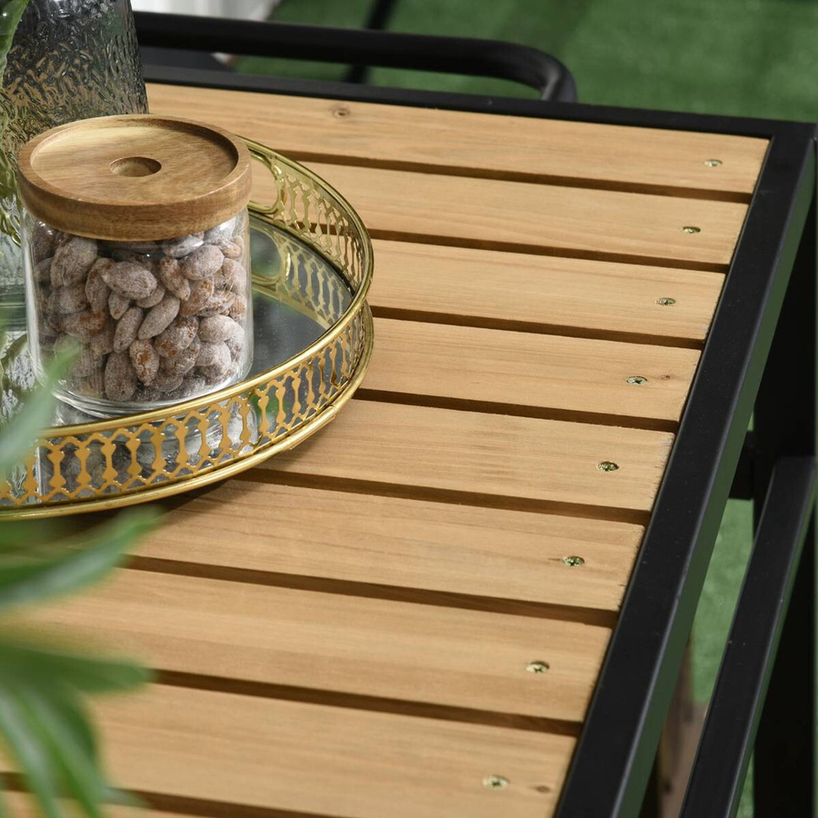 Outsunny Servierwagen Barbecue Trolley aus Massivholz und Stahl in Natur mit 2 Regalen und Haken, B/T/H: 65 x 107 x 80 cm - Bild 6