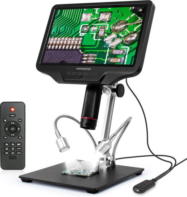 Andonstar AD407 HDMI Digitalmikroskop mit 4 MP UHD 7 Zoll LCD-Bildschirm und 270X Vergrößerung in Schwarz für die Telefonreparatur - Bild 1