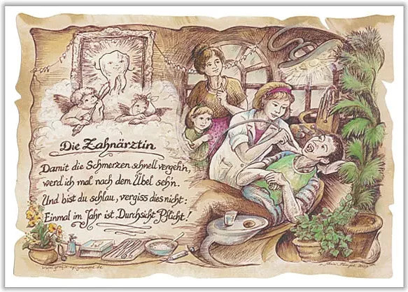 Zunftbild Zahnärztin als Vintage Paper Poster in Braun, Schwarz und Multicolour im A4-Format - Bild 1