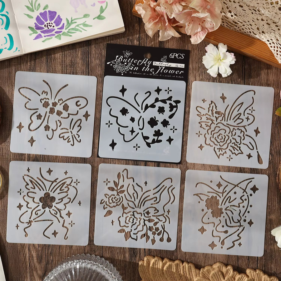 6-teiliges Set transparente Zeichenvorlagen aus Kunststoff für DIY-Alben und Handkopie-Projekte - Bild 2