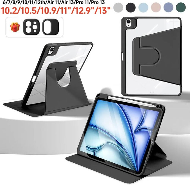 ZNOVAY 360 Grad drehbare Schutzhülle für iPad Air und iPad Pro in Schwarz - Bild 1