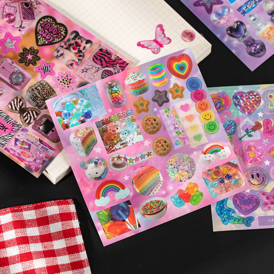 JIAMEI Kawaii Ins Cyber Illusion und Vintage Starlight Ausgestanzte Aufkleber für DIY Scrapbooking und Journaling, 20 Blatt, Mehrfarbig - Bild 4