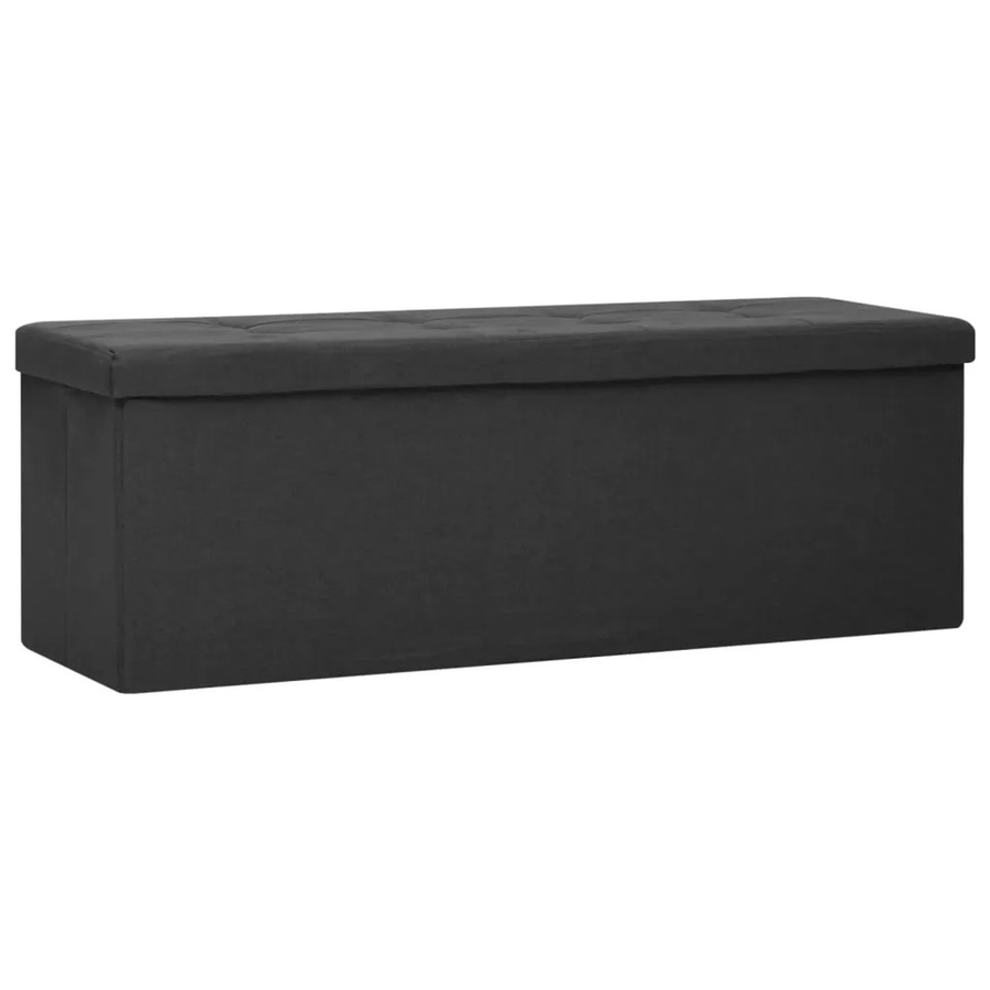 vidaXL Faltbare Sitzbank mit Stauraum in Schwarz mit Leinenoptik und Knopfpolsterung, B/T/H: 110 x 38 x 38 cm - Bild 2
