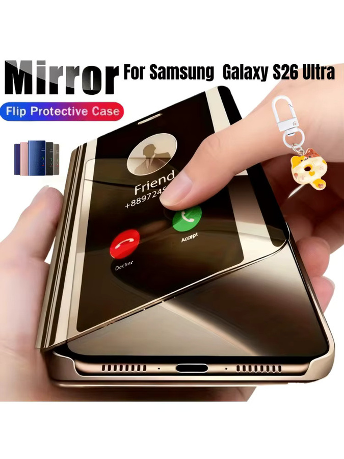 Intelligente Flip-Handyhülle mit Spiegelhalterung für Samsung Galaxy S26 Ultra, S26 Plus, S26, S25 Ultra, S24 und S23 Ultra in Schwarz - Bild 5