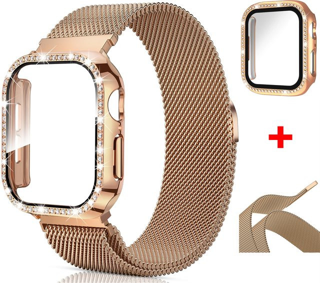Uhrenarmband Milanaise, Edelstahl, Roségold, Diamant, Kristall, Unisex - Bild 1