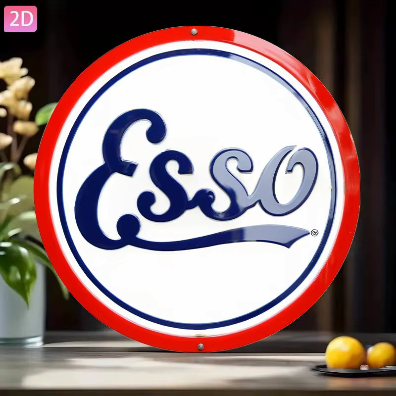 Potdemiel Vintage Esso Pump Sign Retro-Wanddekoration aus Aluminium in Rot, Blau und Weiß, Rund, Durchmesser: 20 cm - Bild 3
