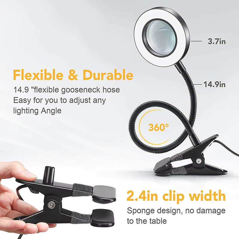 LED-Lupenlampe mit 10-facher Vergrößerung und 3 Farbmodi für Schreibtisch, Schwarz - Bild 4