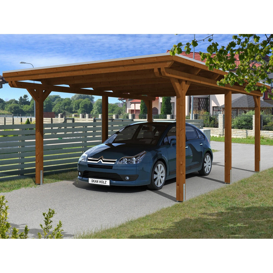 Skan Holz Carport Emsland aus Fichten-Leimholz in Nussbaum Braun, B/T: 404 x 604 cm, Höhe: 242 cm - Bild 2
