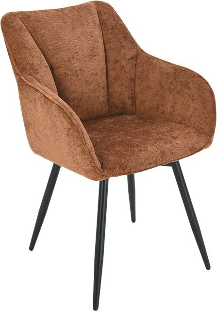 Riess-Ambiente Drehbarer Retro Stuhl AVIGNON in Rostbraun mit Chenille-Bezug und schwarzen Metallbeinen - Bild 1