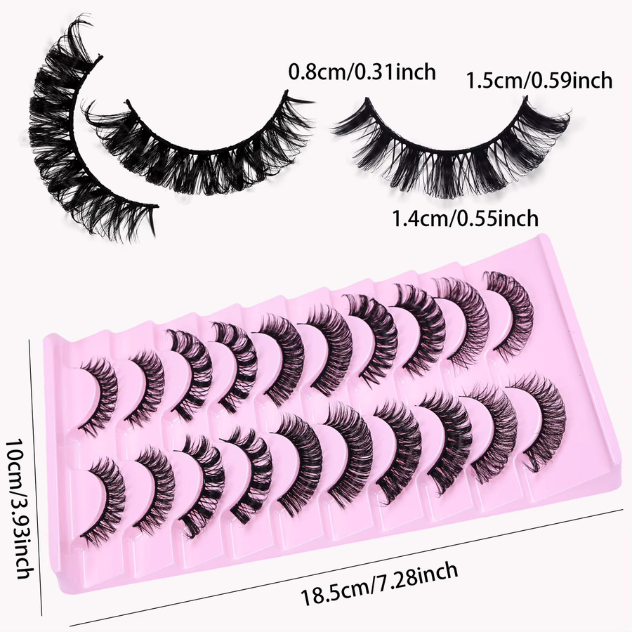 JIEFUXIN Künstliche Wimpern, 10 Paar, D-Curl, Wispy-3D-Effekt, Natürlich - Bild 4