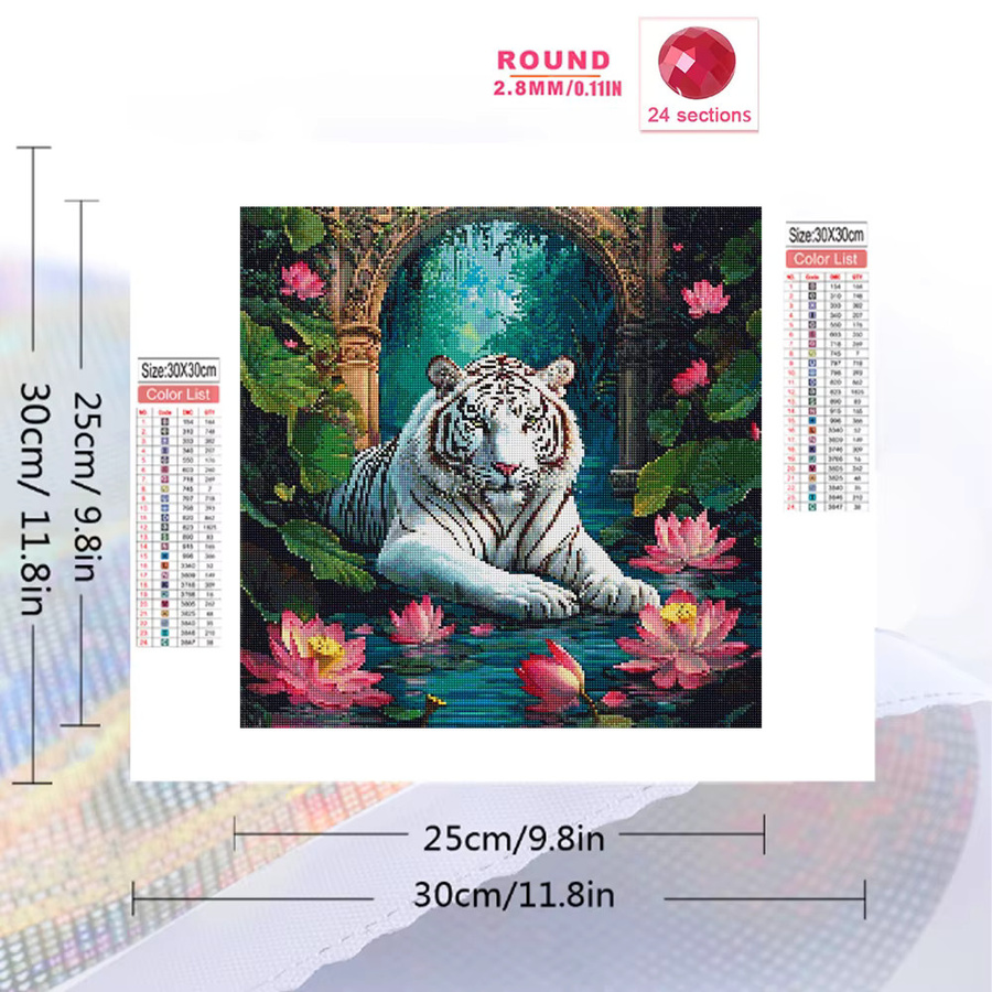EverShine Diamantmalerei Tiger mit Lotus Motiv als Vollquadrat-Mosaik in Mehrfarbig - Bild 2