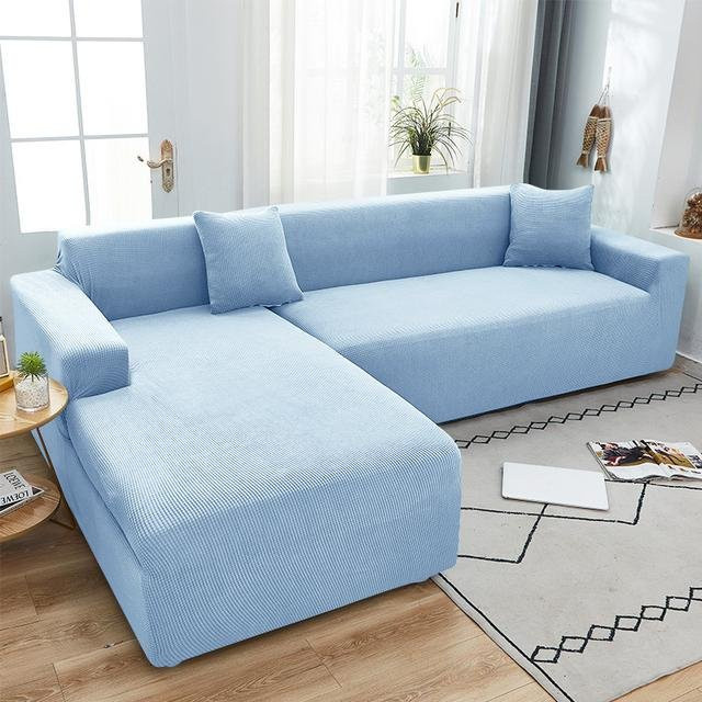 Yiran Furniture L-förmiger Sofaschutz Jacquard-Stretch-Sofabezug für Ecksofas in Himmelblau, schmutzabweisend und rutschfest, Breite: 140-180 cm - Bild 1