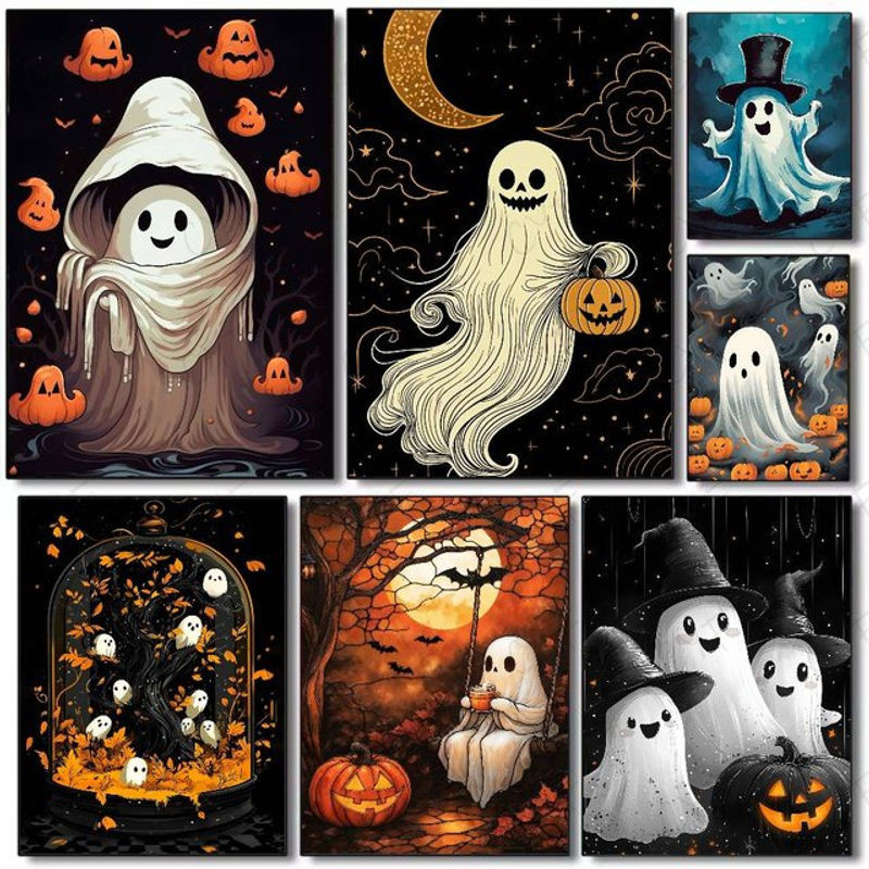 Wasserdichtes Halloween Geister Poster als klebrige Wandkunst für dein Zuhause in Mehrfarbig - Bild 1