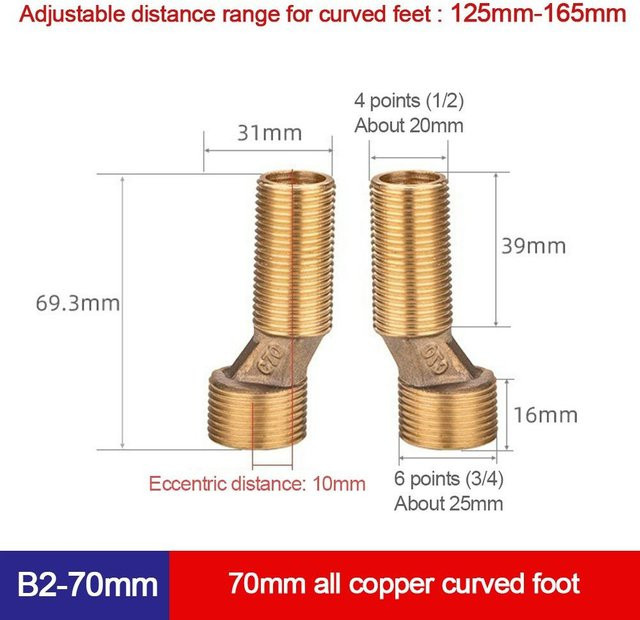 SHhezhi Duscharmatur Adapter aus Kupfer in Gold, abgewinkelter und gebogener Fuß für die Wandmontage, B2-70mm - Bild 1