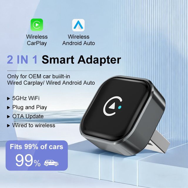 FLIXIVI 2-in-1 Kabelloser CarPlay-Adapter für Apple und Android, Wireless Dongle in Schwarz, Plug-and-Play für kabelgebundene OEM-Fahrzeuge - Bild 1