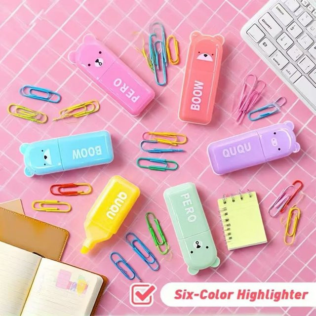 Pastellfarbenes Mini-Textmarker-Set mit 6 Stiften in Multicolour, augenschonende Textmarker mit Keilspitze für Schule und Bullet Journal - Bild 1