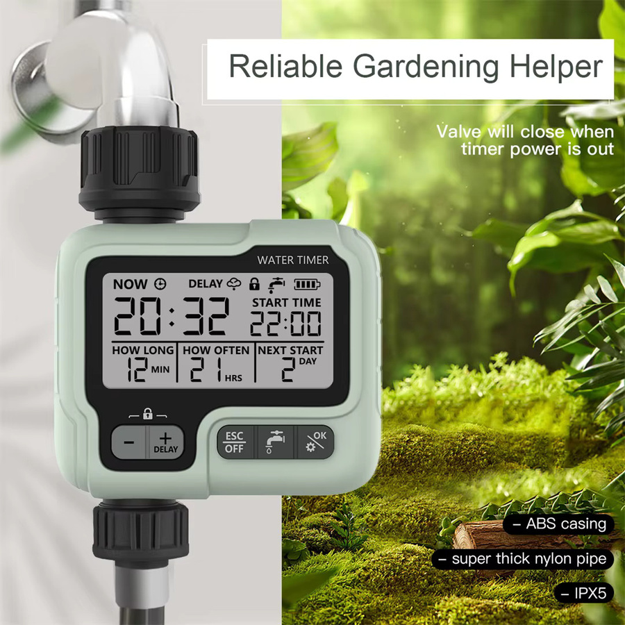HCT-322 Digitaler Bewässerungstimer mit LCD-Display, Intelligente Gartenbewässerung für den Außenbereich, Grün - Bild 5