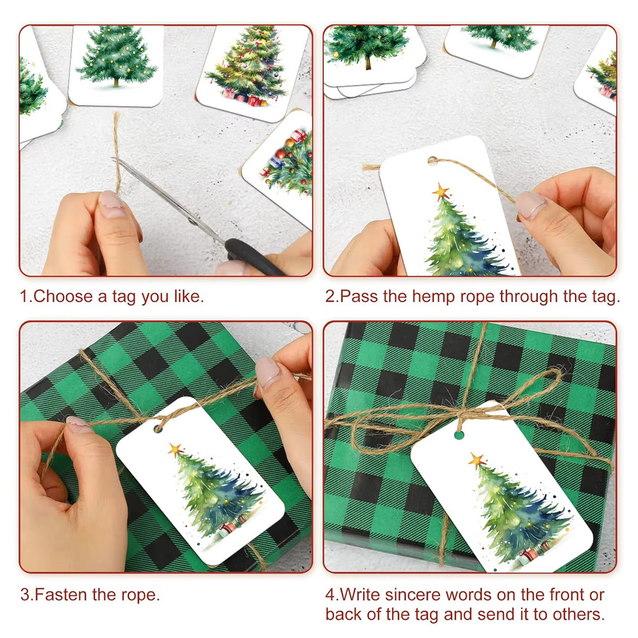 50 Stück Weihnachtsgeschenkanhänger aus Papier mit Hanfseil in Weiß für deine Weihnachtsbaumdekoration und DIY-Bastelprojekte - Bild 5