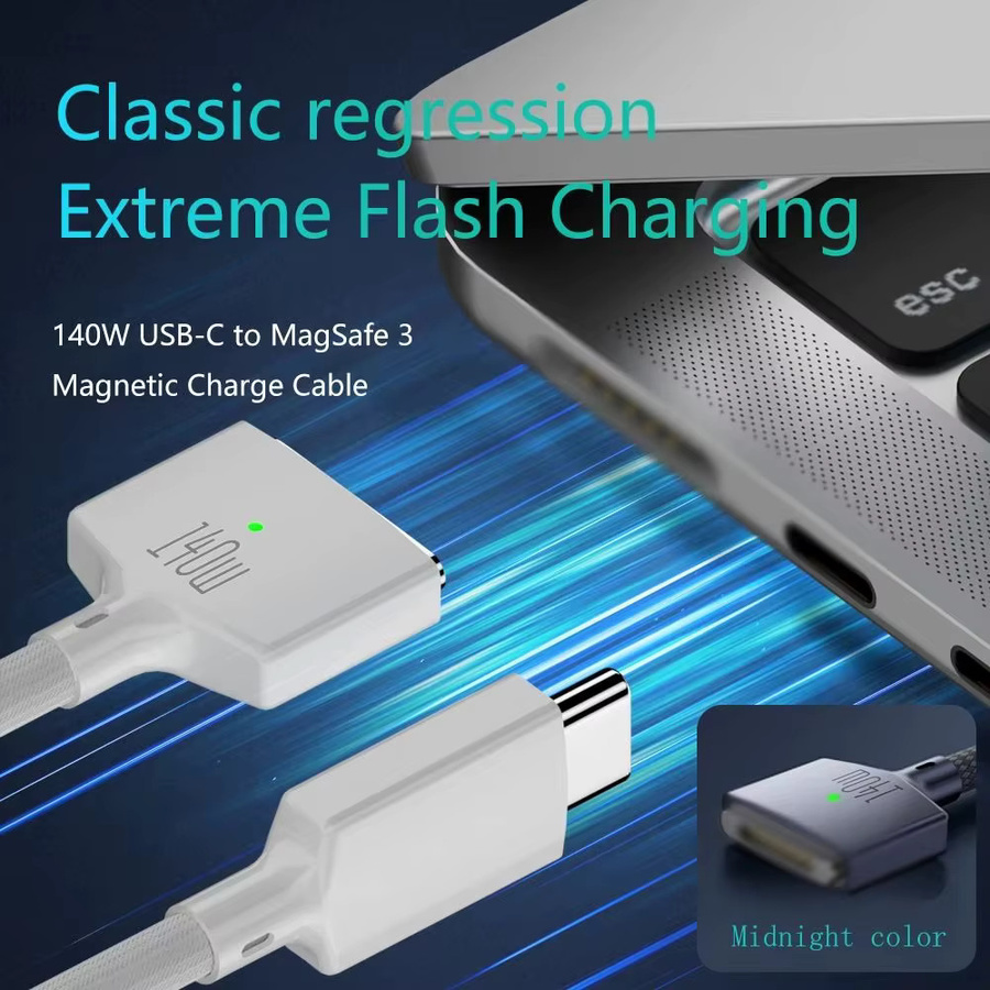 MZX USB Typ C auf MagSafe 3 Magnetisches Ladekabel für MacBook Pro und Air, 140 W, Weiß, Länge: 2 m - Bild 2
