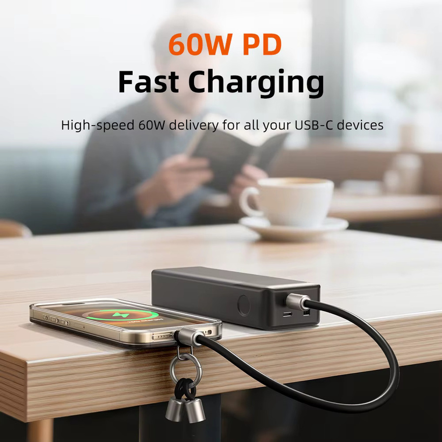 CABLETIME USB-C Schnellladekabel 60W mit Lanyard-Funktion in Schwarz für iPhone und Samsung, 480Mbps USB 2.0 Datenübertragung - Bild 3