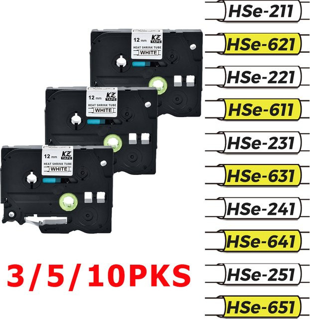 Brother Schrumpfschlauch Kabel Tags HSE-231 HSE-631 HSE-221 HSE241 HSE-251 in Weiß für P-touch PT-E550W und PTH110 - Bild 1
