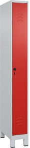 C+P Spind Classic PLUS Garderobenschrank mit 1 Abteil, Füße, Sicherheits-Drehriegel und 3 Garderobenhaken, Grau/Rot, H: 195 cm, B: 25 cm, T: 50 cm - Bild 1