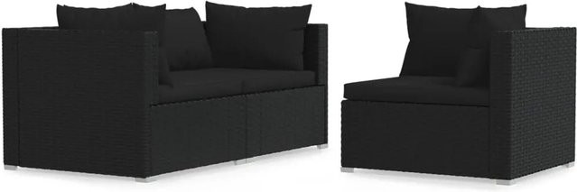 vidaXL 3-tlg Garten-Lounge-Set in L-Form aus schwarzem Poly-Rattan mit Kissen und pulverbeschichtetem Stahlgestell - Bild 1