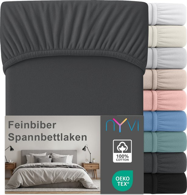 NYVI Feinbiber Spannbettlaken Deluxe aus 100% Baumwolle, Anthrazit, B/T: 90 x 200 cm, Steghöhe bis 25 cm, bügelfrei und vorgekrumpft - Bild 1