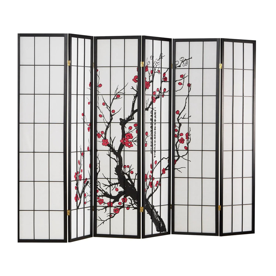 Homestyle4u 6-tlg. Paravent im japanischen Stil mit Kirschblütenmotiv in Schwarz, B/H: 263 x 179 cm - Bild 2