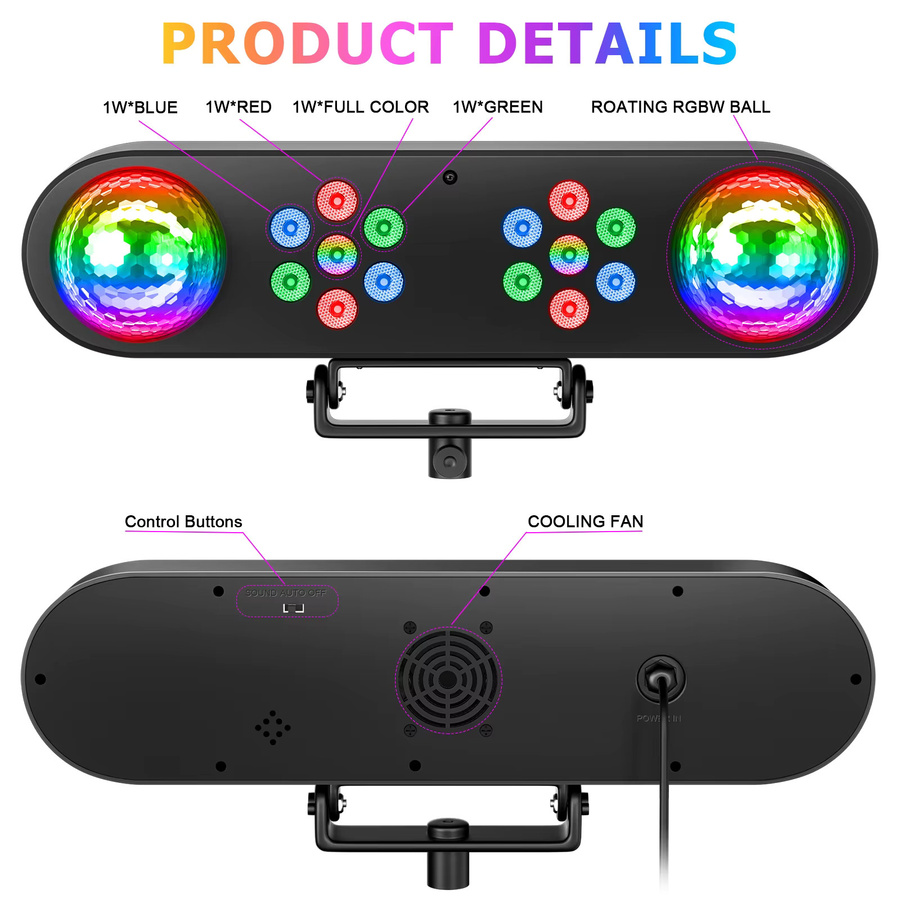 Datewink Mini RGB LED Bühnenbeleuchtung mit Halterung und Fernbedienung, Schwarz, Multicolour - Bild 4
