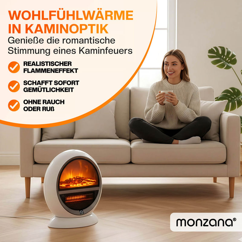 Deuba Heizlüfter mit Kamineffekt in Weiß, 1500W, mit Überhitzungsschutz, B/T/H: 35,0 x 31,0 x 31,0 cm - Bild 2