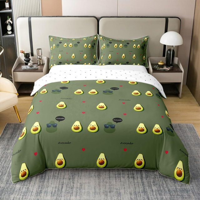 Avocado Bettwäscheset aus Mikrofaser mit 3D-Frucht-Print, Grün, B/H: 175 x 220 cm, 3-teilig - Bild 1
