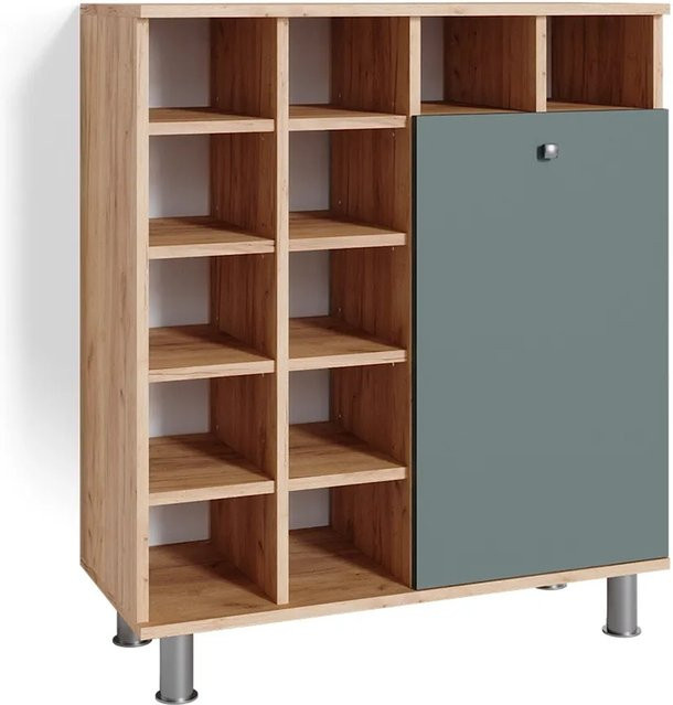 Vicco Wäscheschrank Fynn Badezimmerschrank in Eiche und Grün mit Wäschekorb - Bild 2