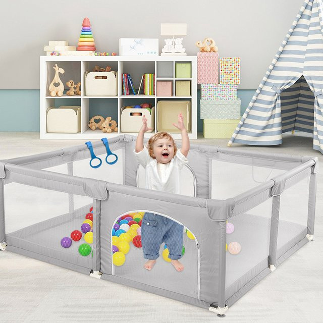 Oxford Baby Park mit Innen- und Außenteppich, stabil, grau, B/T: 150 x 150 cm - Bild 1